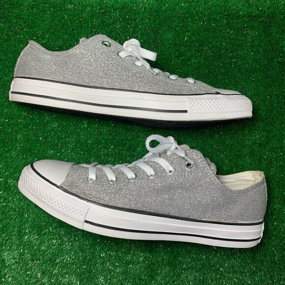 Converse All-Star Chuck Taylor Silver Glitter Low Sneakers 549679F Womens 10 US - Picture 2 of 9